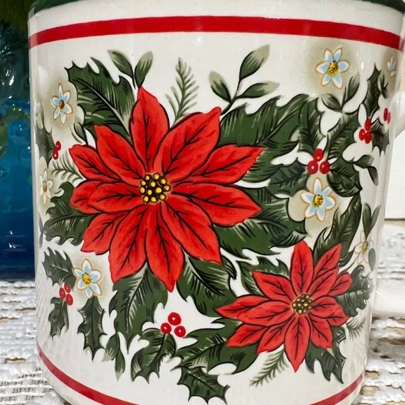 Rare Vintage Lefton China Christmas Poinsettia Ceramic Mug Estate EUC 1988 - Picture 6 of 11